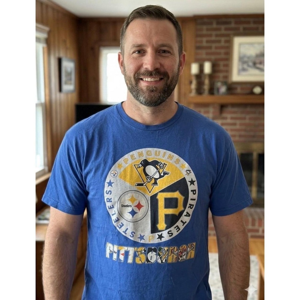 Pittsburgh Sports Teams T-Shirt Mens Blue Steelers Penguins Pirates Graphic Tee